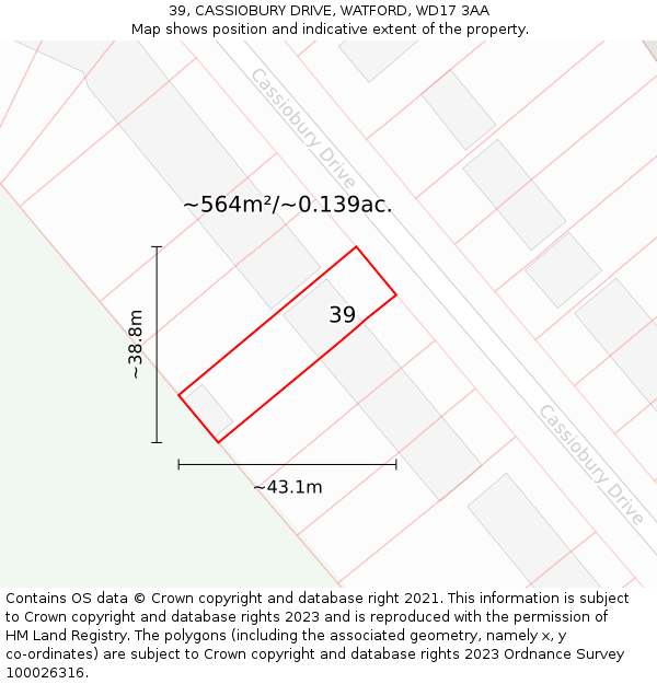 39, CASSIOBURY DRIVE, WATFORD, WD17 3AA: Plot and title map