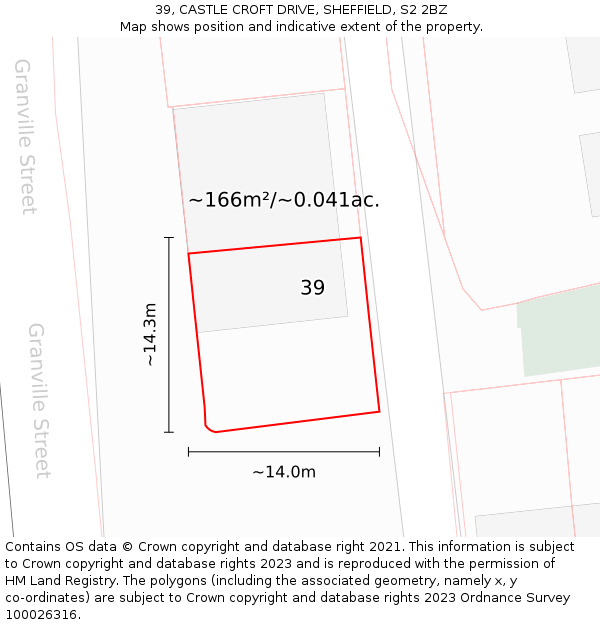 39, CASTLE CROFT DRIVE, SHEFFIELD, S2 2BZ: Plot and title map