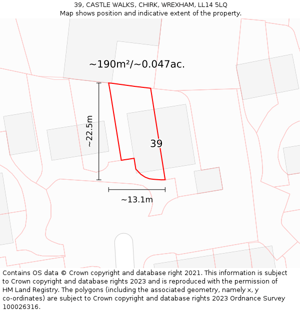39, CASTLE WALKS, CHIRK, WREXHAM, LL14 5LQ: Plot and title map