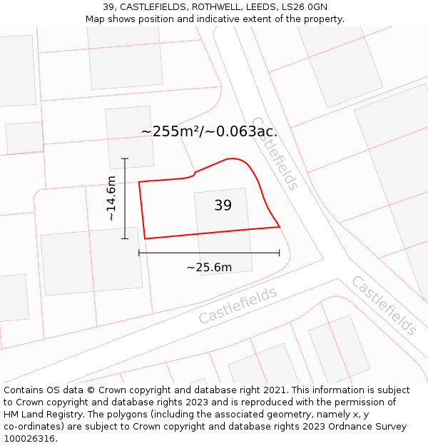 39, CASTLEFIELDS, ROTHWELL, LEEDS, LS26 0GN: Plot and title map