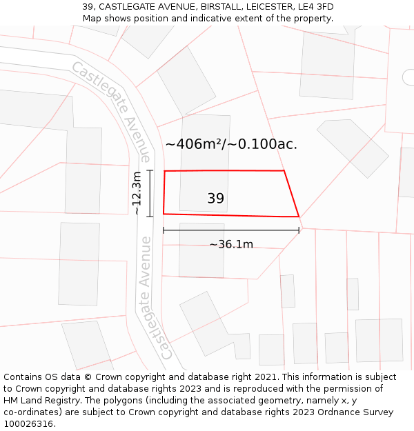 39, CASTLEGATE AVENUE, BIRSTALL, LEICESTER, LE4 3FD: Plot and title map