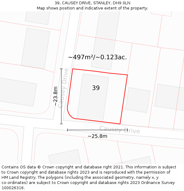 39, CAUSEY DRIVE, STANLEY, DH9 0LN: Plot and title map