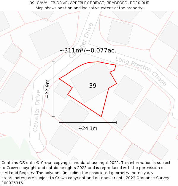 39, CAVALIER DRIVE, APPERLEY BRIDGE, BRADFORD, BD10 0UF: Plot and title map