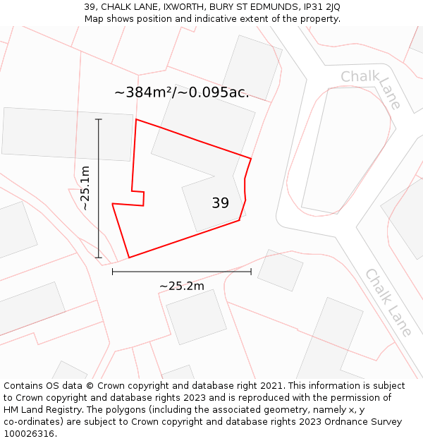 39, CHALK LANE, IXWORTH, BURY ST EDMUNDS, IP31 2JQ: Plot and title map