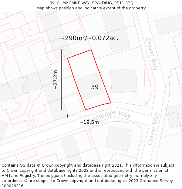 39, CHAMOMILE WAY, SPALDING, PE11 3BQ: Plot and title map