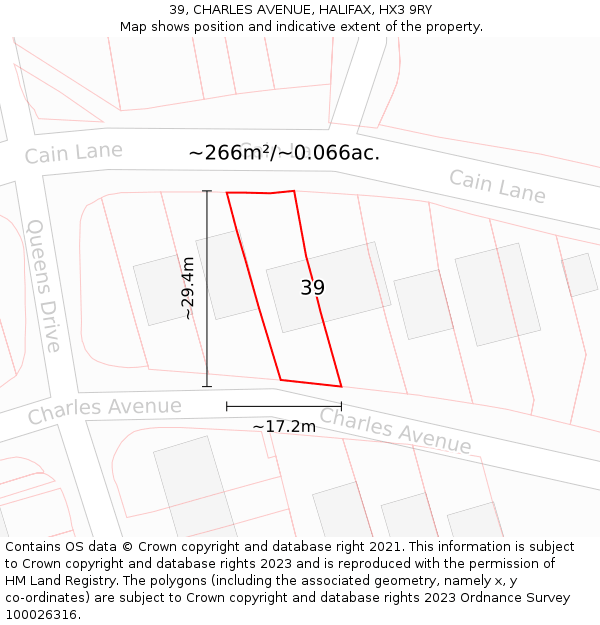 39, CHARLES AVENUE, HALIFAX, HX3 9RY: Plot and title map