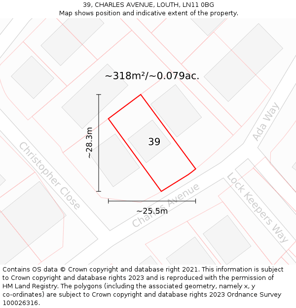 39, CHARLES AVENUE, LOUTH, LN11 0BG: Plot and title map