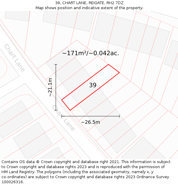 39, CHART LANE, REIGATE, RH2 7DZ: Plot and title map
