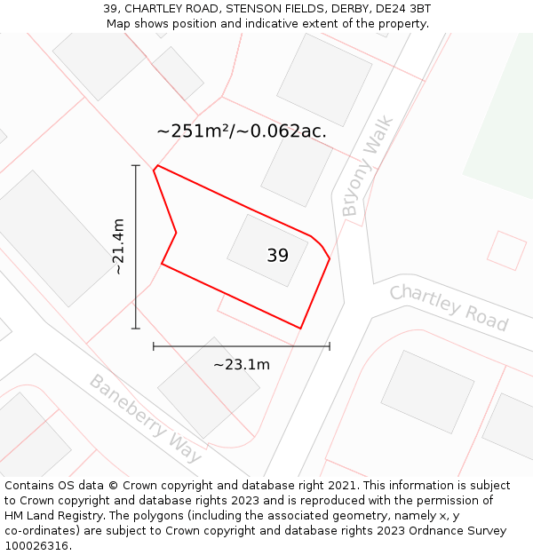 39, CHARTLEY ROAD, STENSON FIELDS, DERBY, DE24 3BT: Plot and title map