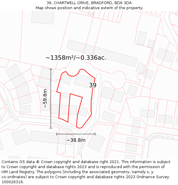 39, CHARTWELL DRIVE, BRADFORD, BD6 3DA: Plot and title map