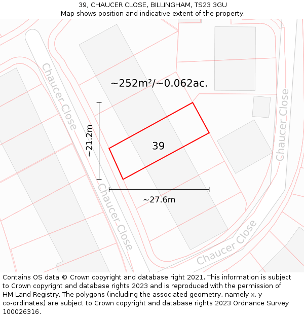 39, CHAUCER CLOSE, BILLINGHAM, TS23 3GU: Plot and title map