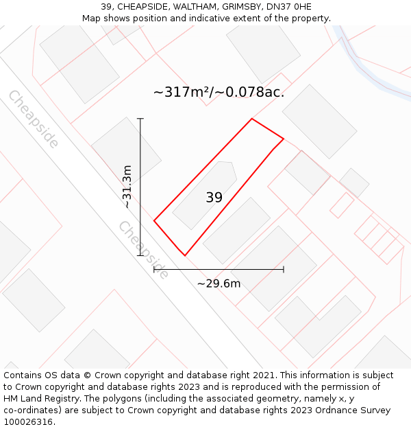 39, CHEAPSIDE, WALTHAM, GRIMSBY, DN37 0HE: Plot and title map