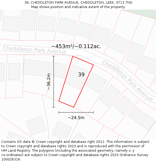 39, CHEDDLETON PARK AVENUE, CHEDDLETON, LEEK, ST13 7NS: Plot and title map