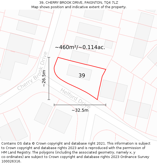 39, CHERRY BROOK DRIVE, PAIGNTON, TQ4 7LZ: Plot and title map