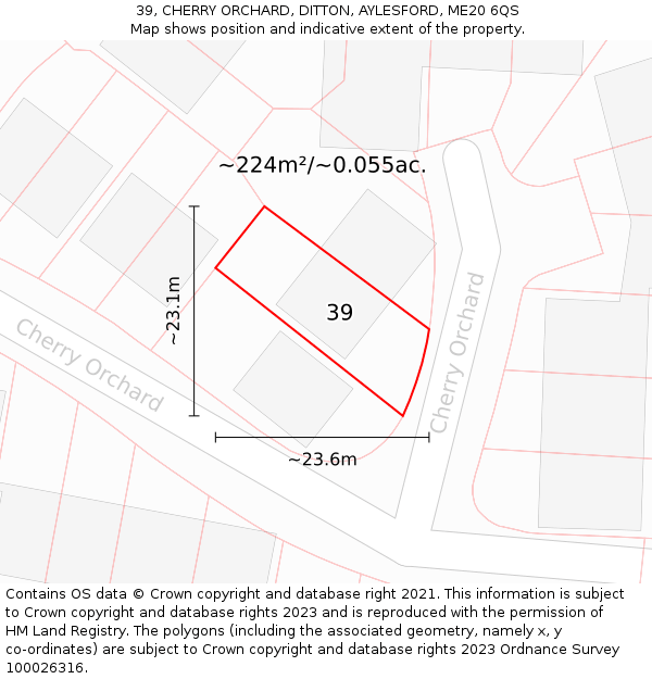 39, CHERRY ORCHARD, DITTON, AYLESFORD, ME20 6QS: Plot and title map