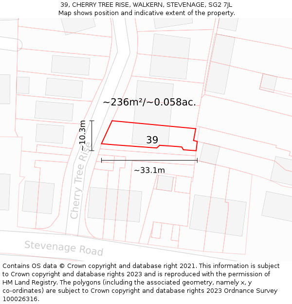 39, CHERRY TREE RISE, WALKERN, STEVENAGE, SG2 7JL: Plot and title map