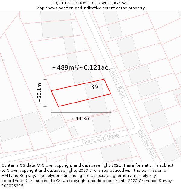 39, CHESTER ROAD, CHIGWELL, IG7 6AH: Plot and title map