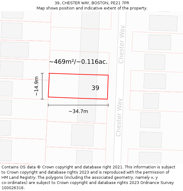 39, CHESTER WAY, BOSTON, PE21 7PR: Plot and title map