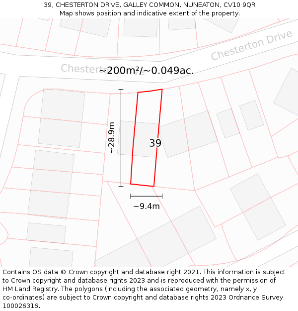 39, CHESTERTON DRIVE, GALLEY COMMON, NUNEATON, CV10 9QR: Plot and title map