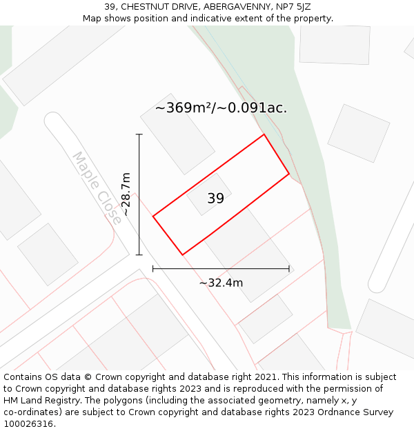39, CHESTNUT DRIVE, ABERGAVENNY, NP7 5JZ: Plot and title map