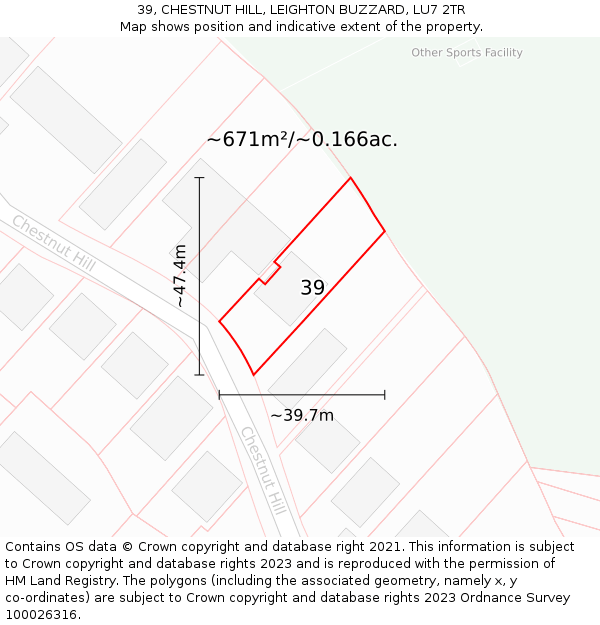 39, CHESTNUT HILL, LEIGHTON BUZZARD, LU7 2TR: Plot and title map