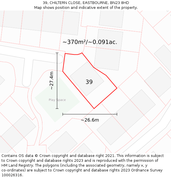 39, CHILTERN CLOSE, EASTBOURNE, BN23 8HD: Plot and title map