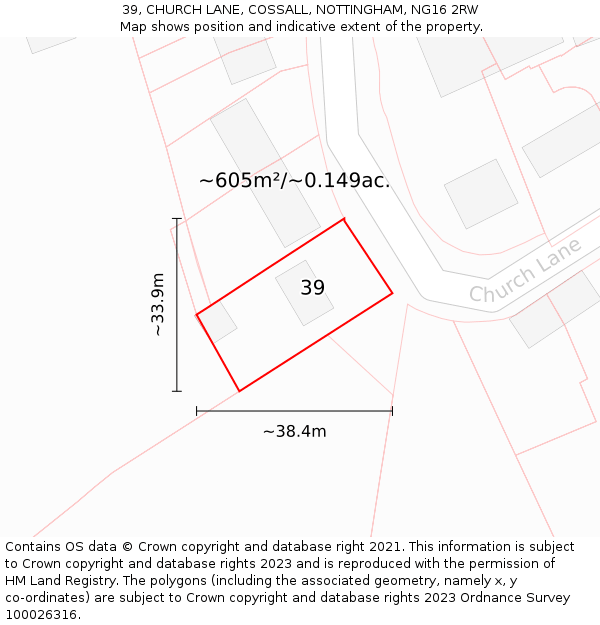 39, CHURCH LANE, COSSALL, NOTTINGHAM, NG16 2RW: Plot and title map