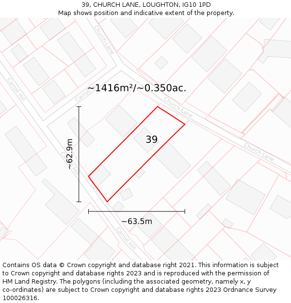 39, CHURCH LANE, LOUGHTON, IG10 1PD: Plot and title map