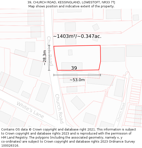 39, CHURCH ROAD, KESSINGLAND, LOWESTOFT, NR33 7TJ: Plot and title map