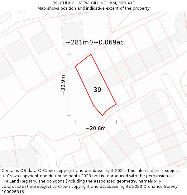 39, CHURCH VIEW, GILLINGHAM, SP8 4XE: Plot and title map