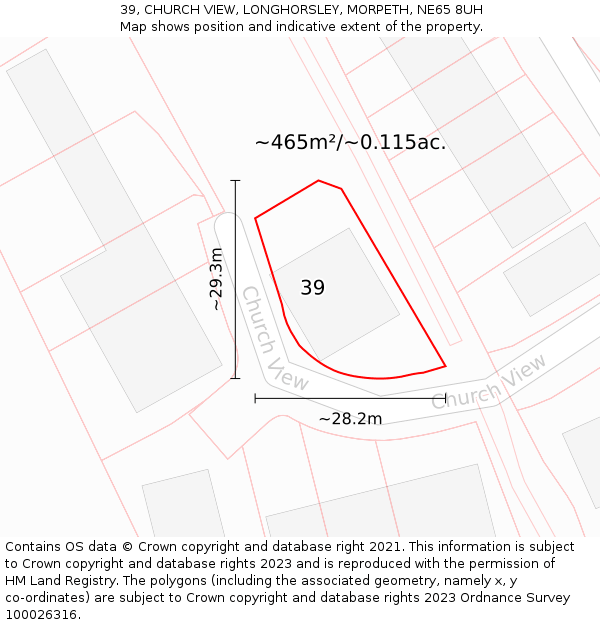 39, CHURCH VIEW, LONGHORSLEY, MORPETH, NE65 8UH: Plot and title map