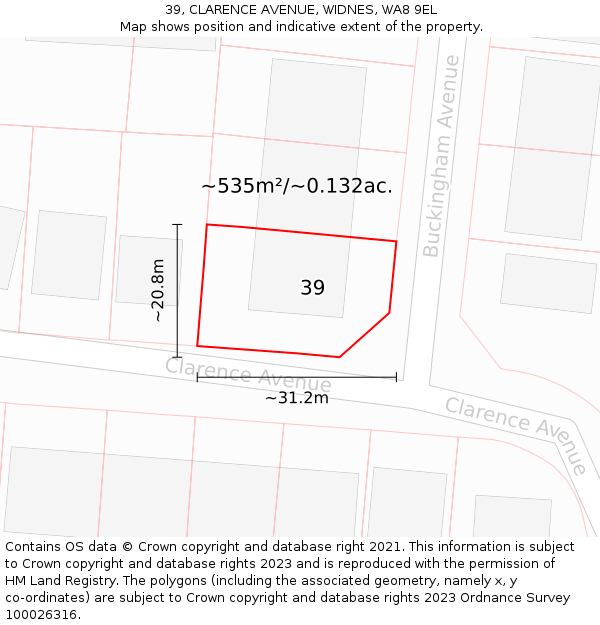 39, CLARENCE AVENUE, WIDNES, WA8 9EL: Plot and title map
