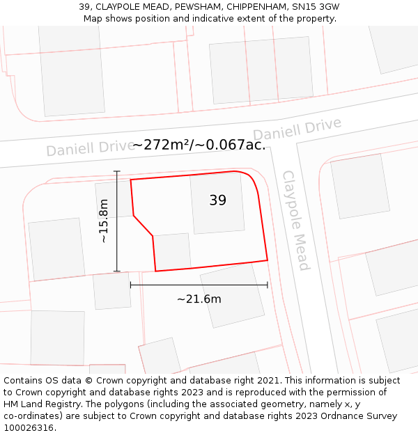 39, CLAYPOLE MEAD, PEWSHAM, CHIPPENHAM, SN15 3GW: Plot and title map