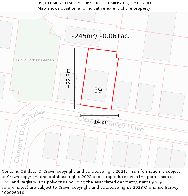39, CLEMENT DALLEY DRIVE, KIDDERMINSTER, DY11 7DU: Plot and title map