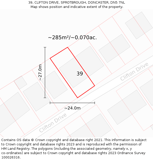 39, CLIFTON DRIVE, SPROTBROUGH, DONCASTER, DN5 7NL: Plot and title map