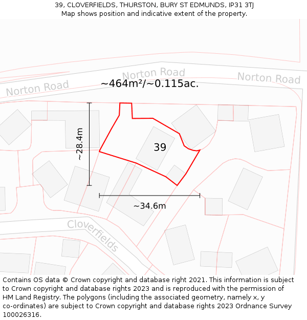 39, CLOVERFIELDS, THURSTON, BURY ST EDMUNDS, IP31 3TJ: Plot and title map
