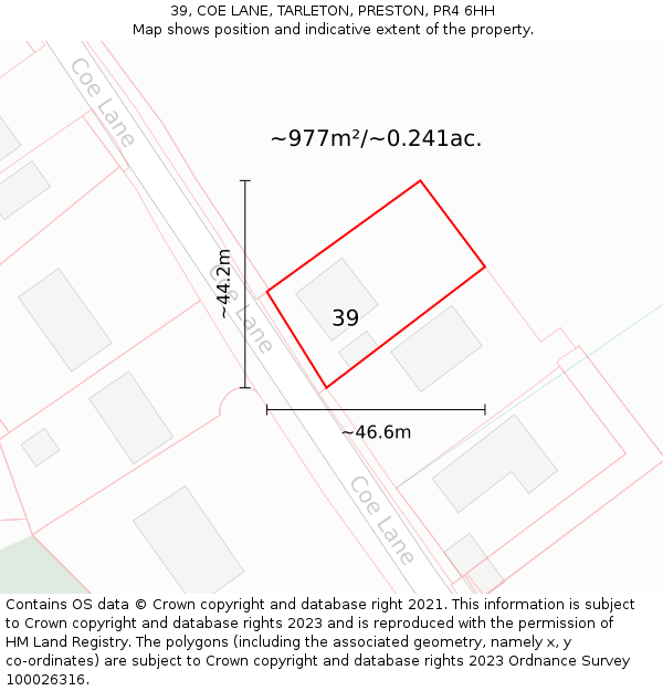 39, COE LANE, TARLETON, PRESTON, PR4 6HH: Plot and title map