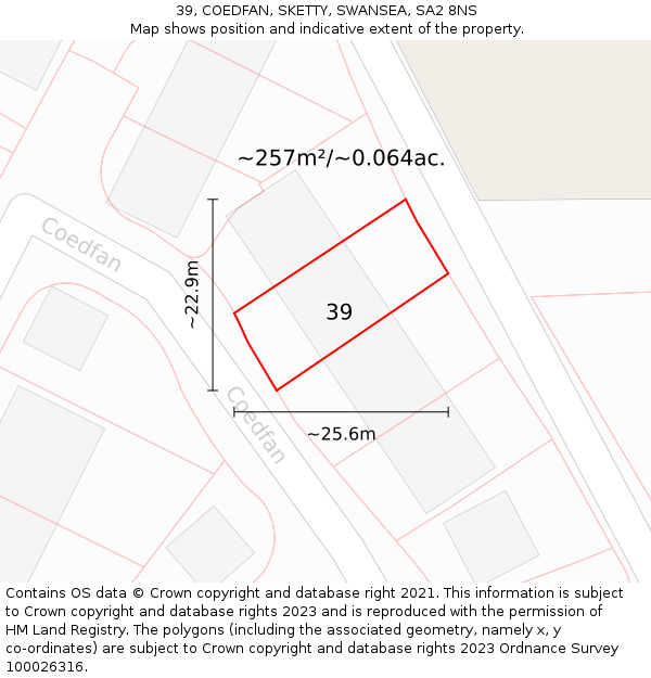 39, COEDFAN, SKETTY, SWANSEA, SA2 8NS: Plot and title map
