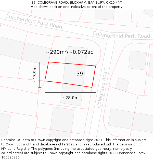 39, COLEGRAVE ROAD, BLOXHAM, BANBURY, OX15 4NT: Plot and title map