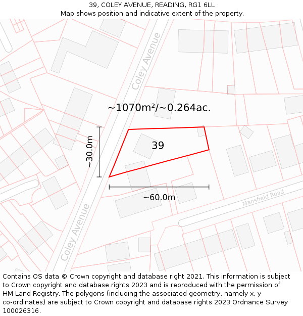 39, COLEY AVENUE, READING, RG1 6LL: Plot and title map