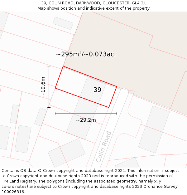 39, COLIN ROAD, BARNWOOD, GLOUCESTER, GL4 3JL: Plot and title map