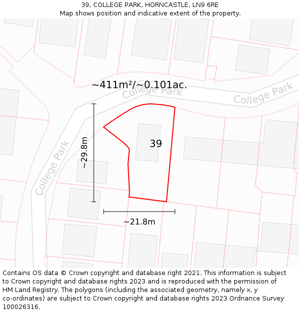 39, COLLEGE PARK, HORNCASTLE, LN9 6RE: Plot and title map