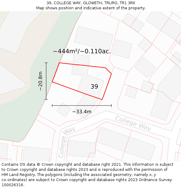 39, COLLEGE WAY, GLOWETH, TRURO, TR1 3RX: Plot and title map