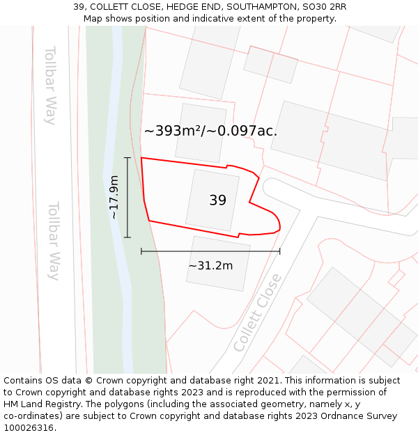 39, COLLETT CLOSE, HEDGE END, SOUTHAMPTON, SO30 2RR: Plot and title map