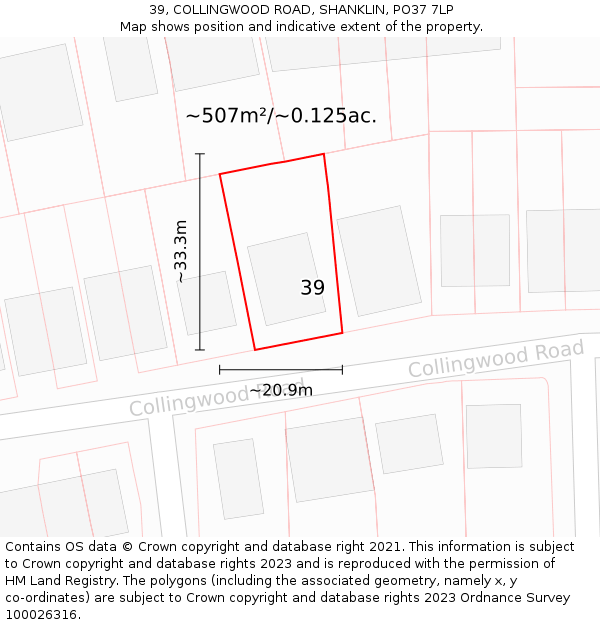 39, COLLINGWOOD ROAD, SHANKLIN, PO37 7LP: Plot and title map