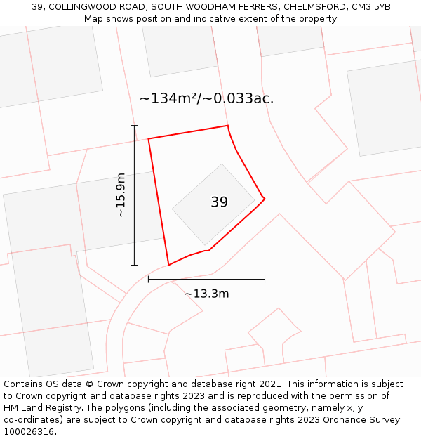39, COLLINGWOOD ROAD, SOUTH WOODHAM FERRERS, CHELMSFORD, CM3 5YB: Plot and title map