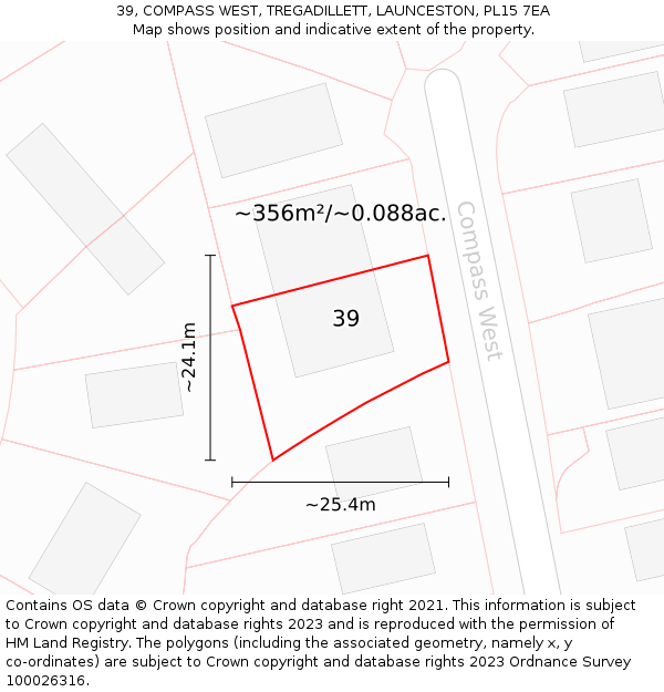 39, COMPASS WEST, TREGADILLETT, LAUNCESTON, PL15 7EA: Plot and title map