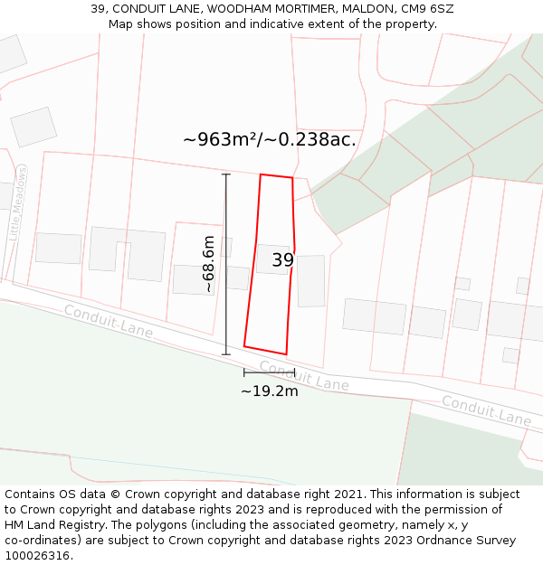 39, CONDUIT LANE, WOODHAM MORTIMER, MALDON, CM9 6SZ: Plot and title map