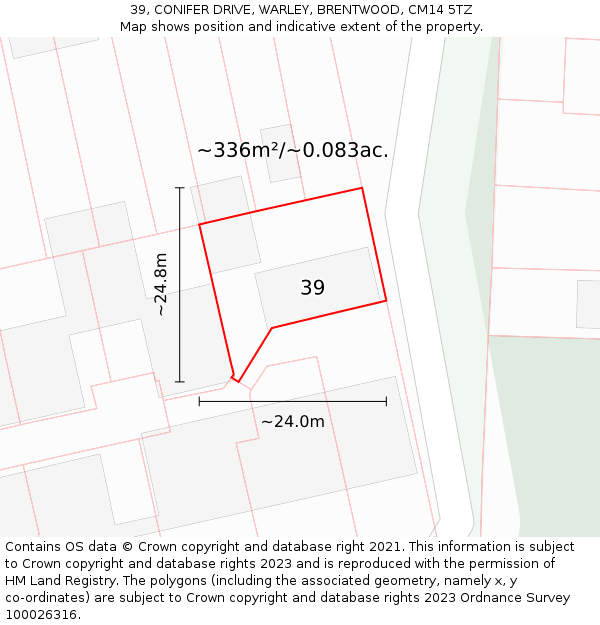 39, CONIFER DRIVE, WARLEY, BRENTWOOD, CM14 5TZ: Plot and title map