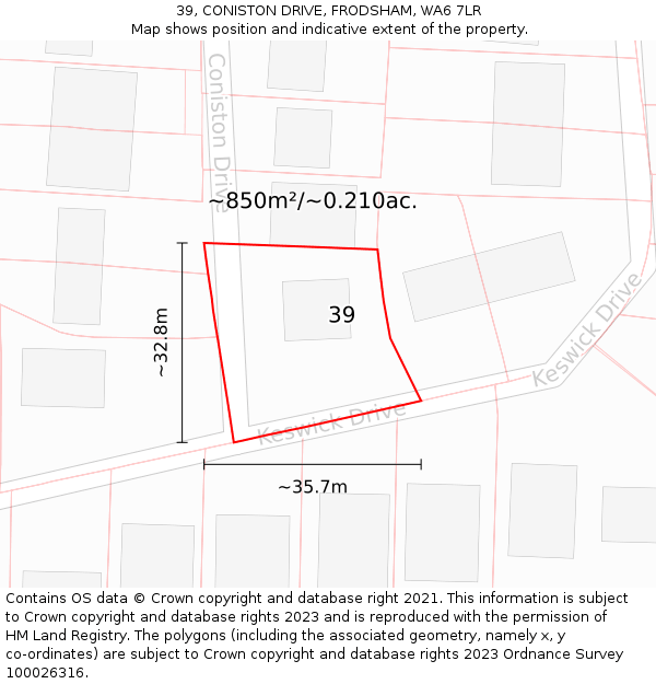 39, CONISTON DRIVE, FRODSHAM, WA6 7LR: Plot and title map
